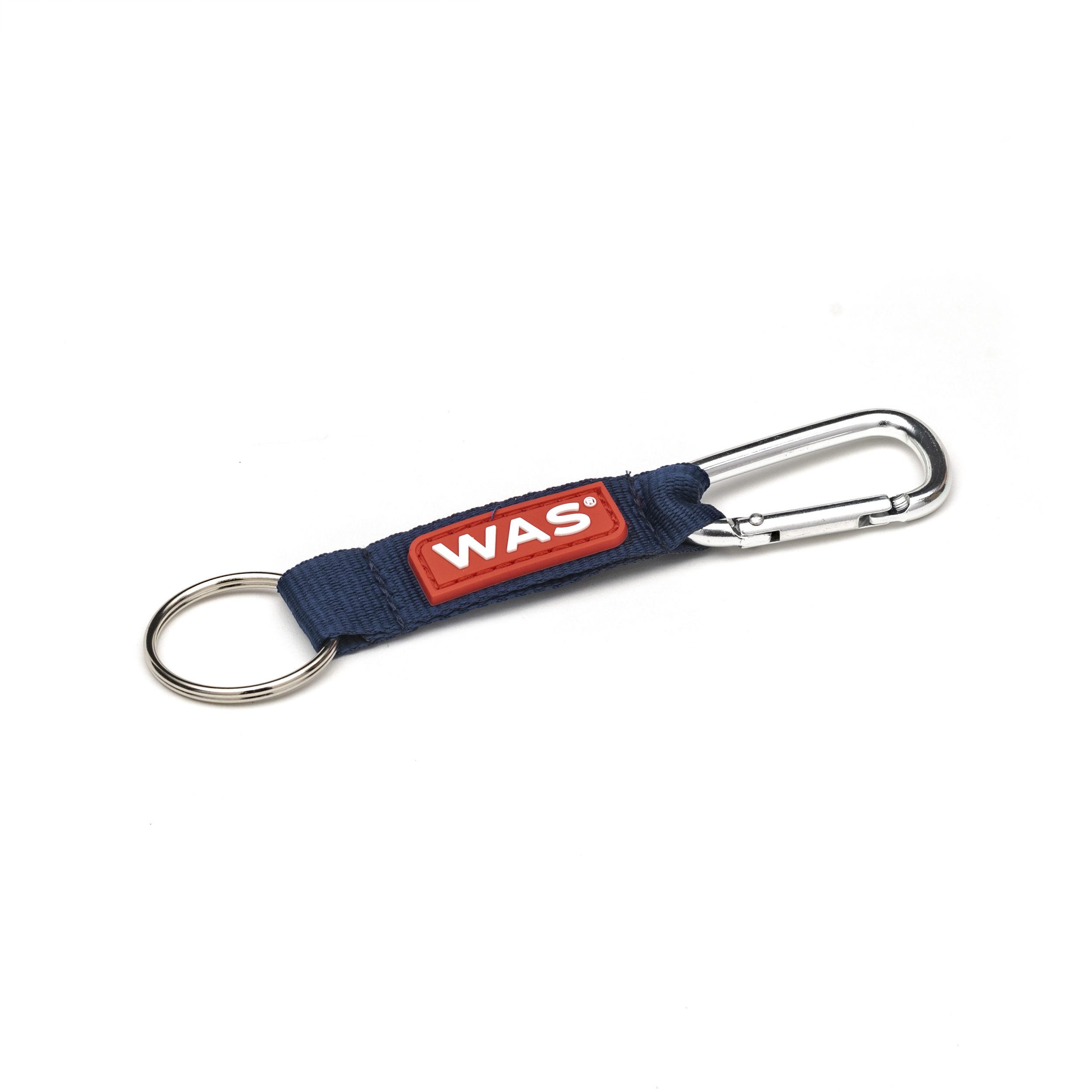 WAS Schlüsselanhänger – Textil-Strap mit PVC-Label (dunkelblau)