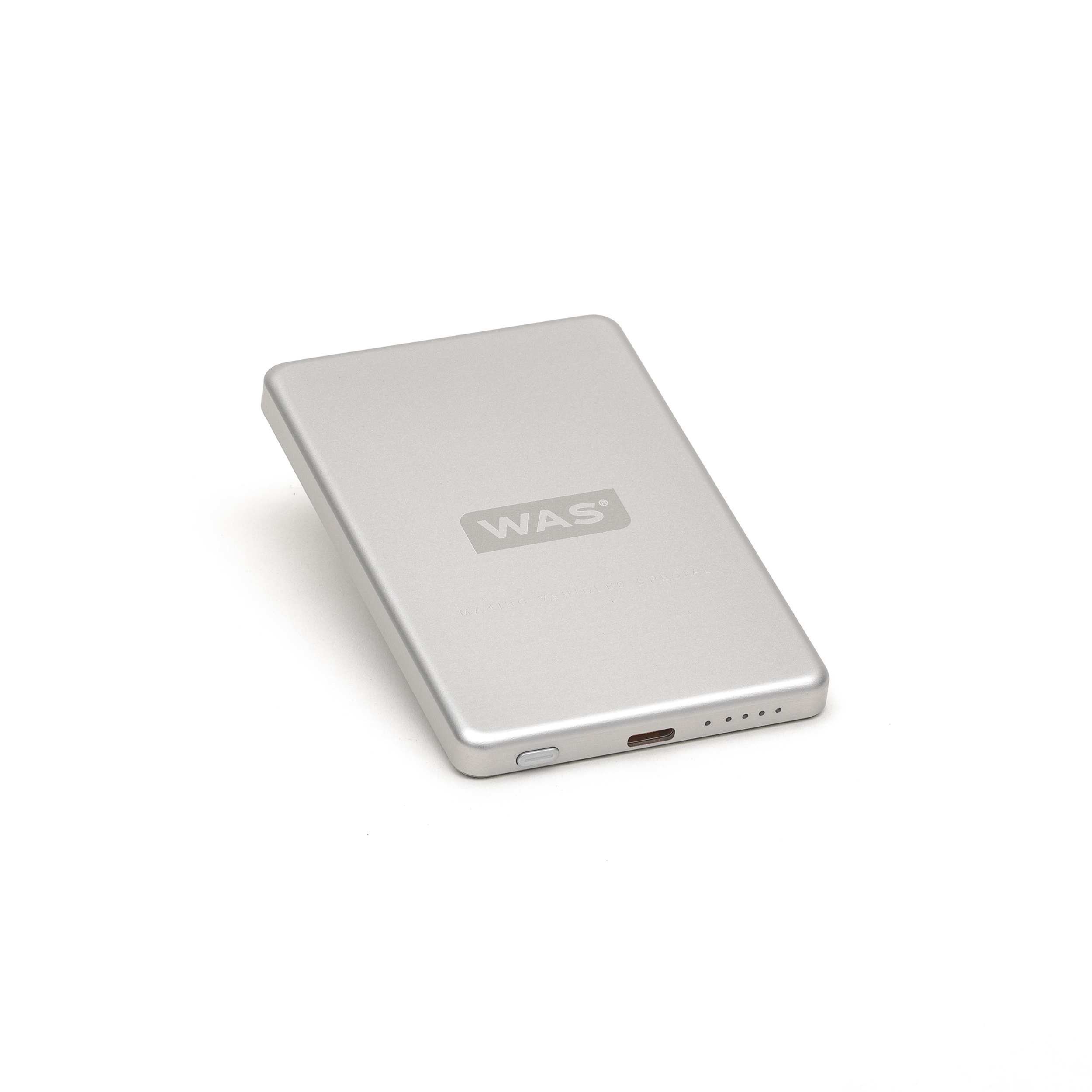 WAS Powerbank „Magnetic Alu“ (Silber) – 5.000 mAh, MagSafe 15 W, USB-C 22,5 W